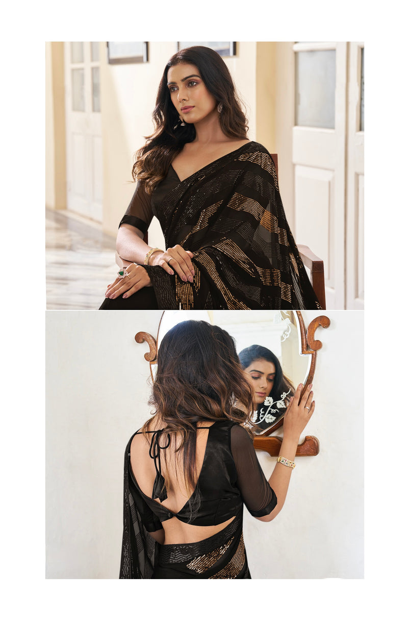 Elegance in Ebony Sequins Designer Saree