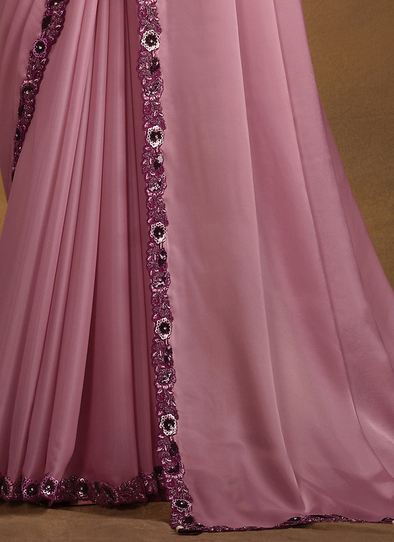 Purple Colour Satin Silk Designer Saree