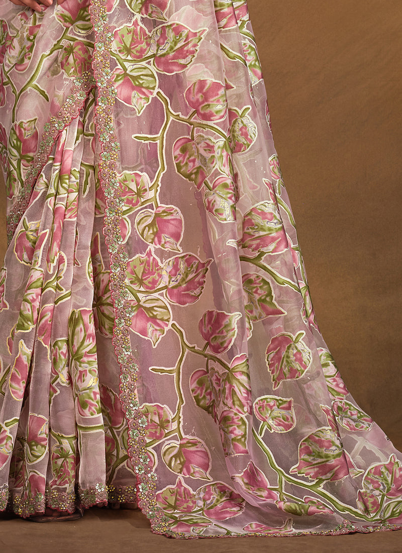 Rose Pink Velvet Texture Net Designer Saree