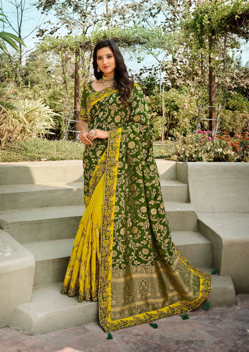 Green Colour Silk Embroidered Saree
