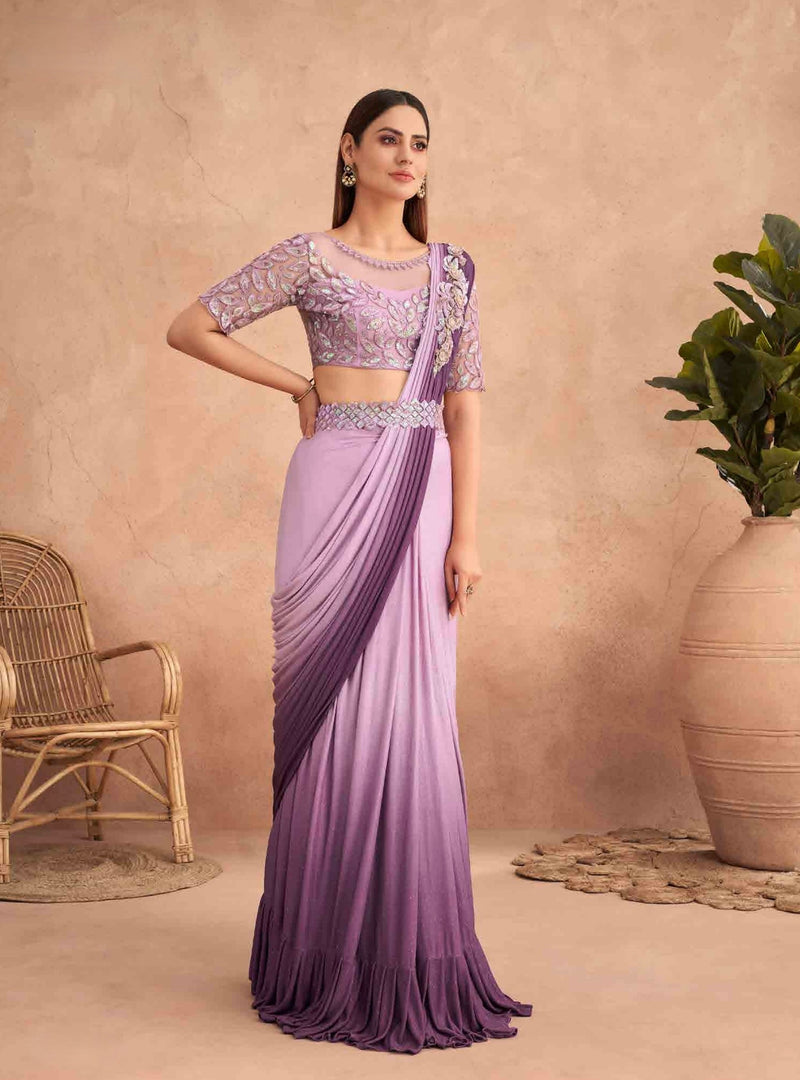 Pre-Pleated Ruffle Saree with Belt