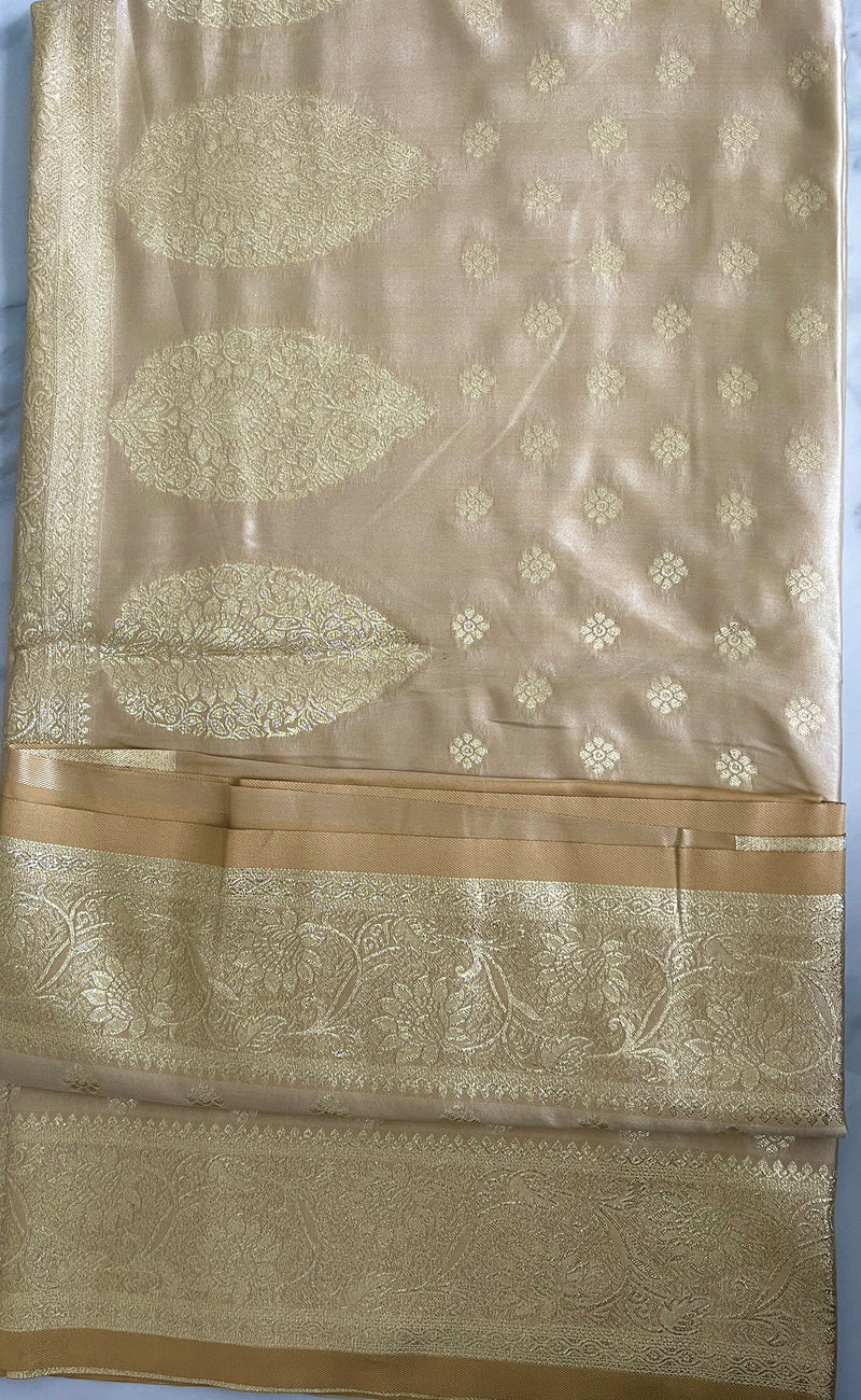 Lovely beige Colour Banarasi Satin Silk Saree