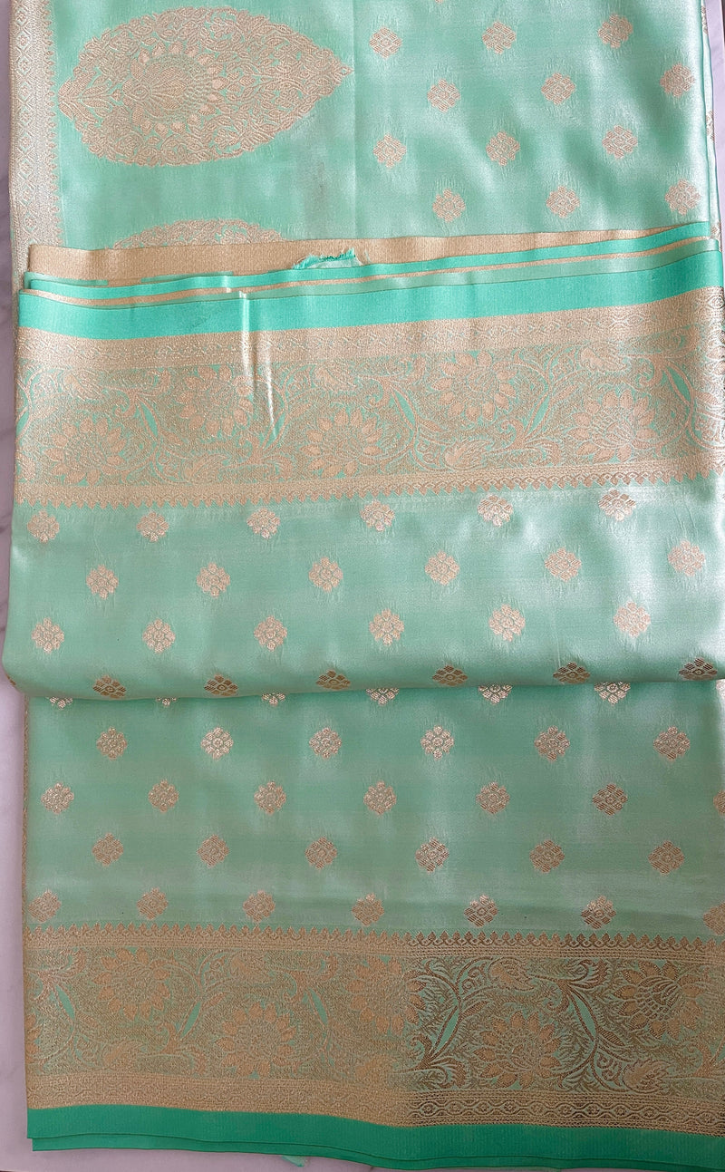 Mint Green Colour Banarasi Satin Silk Saree