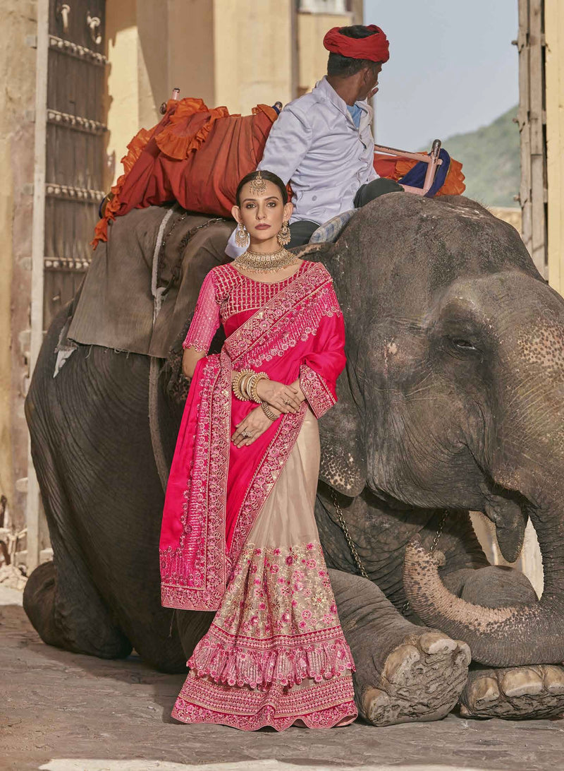 Pink and Beige Kalista Fashions Designer Saree