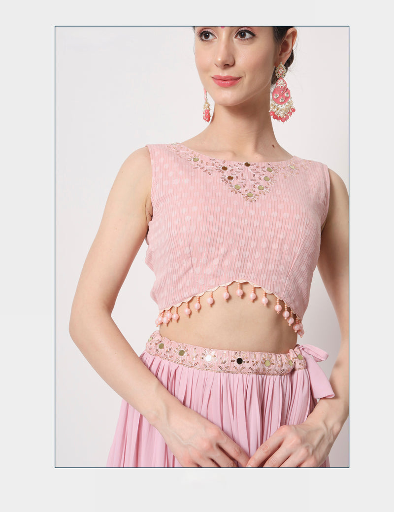 Semi stitched Pink Georgette Lehenga