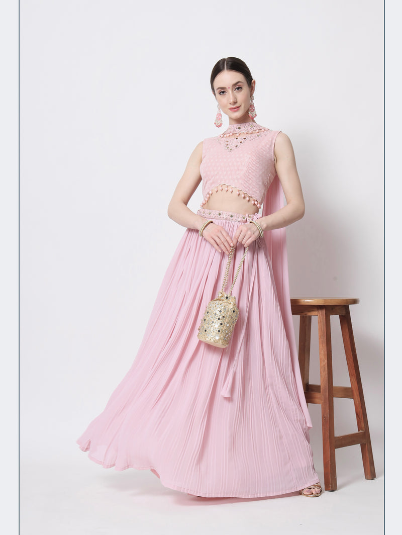 Semi stitched Pink Georgette Lehenga