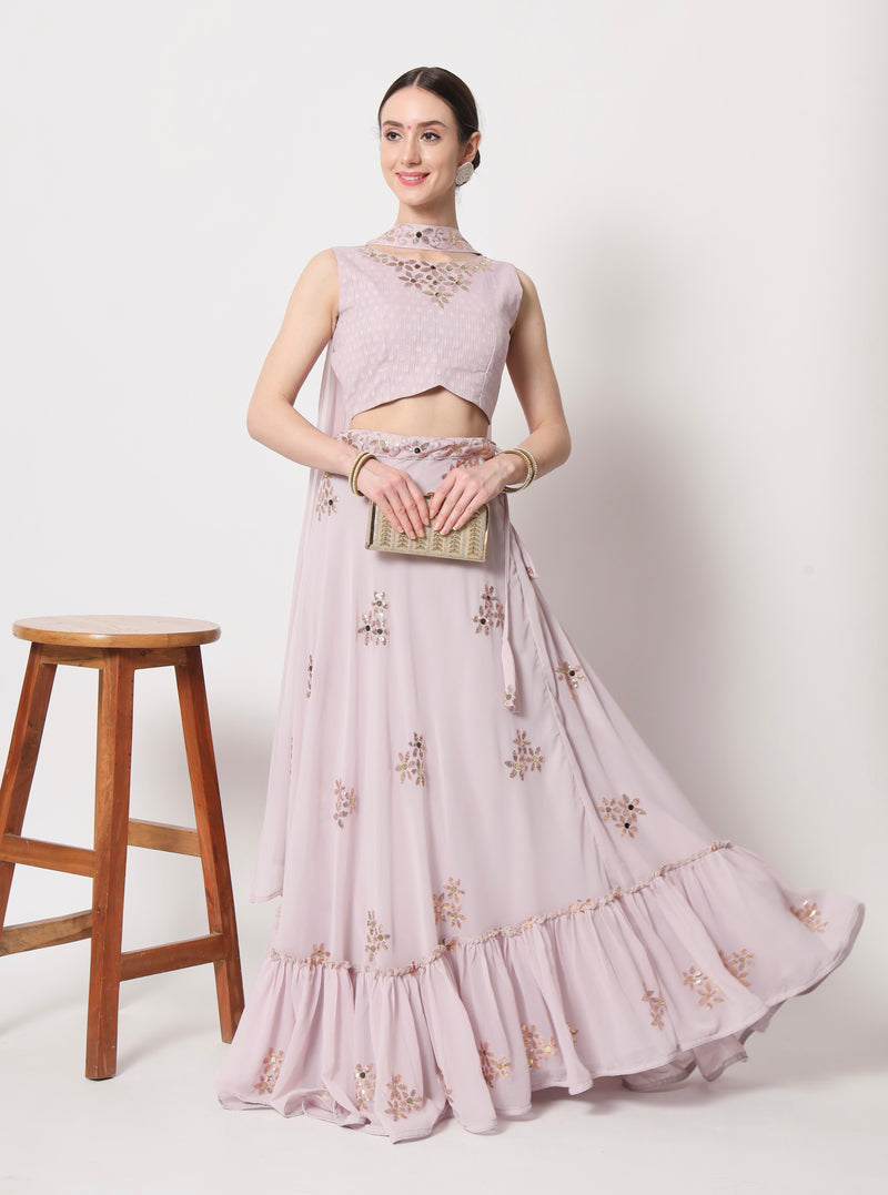 Semi stitched Pink Georgette Lehenga