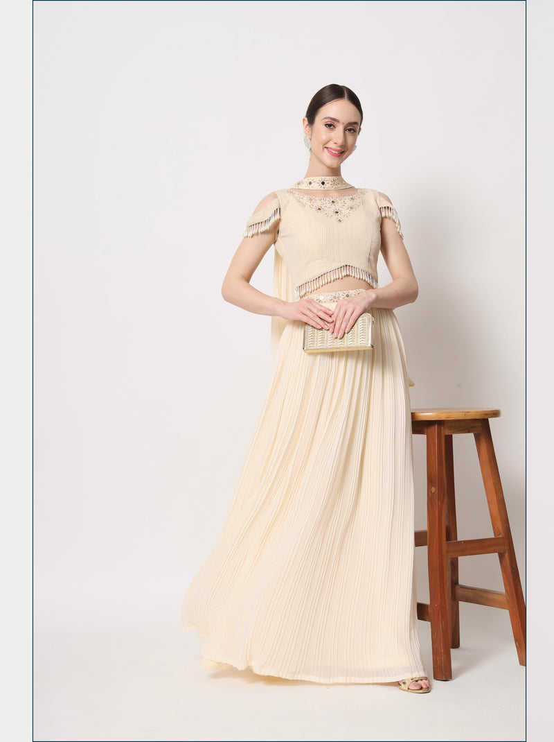 Semi stitched Beige Georgette Lehenga