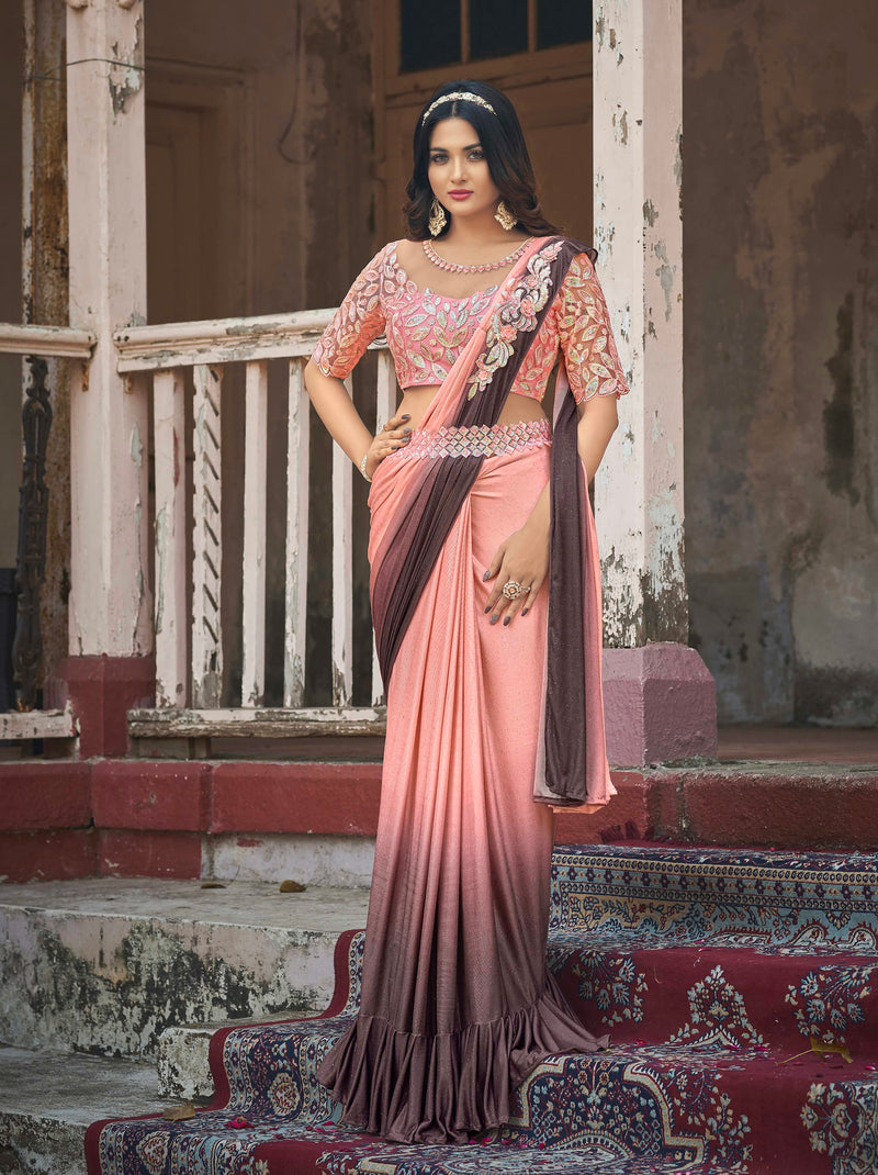 Pre-Pleated Ruffle Saree with Belt