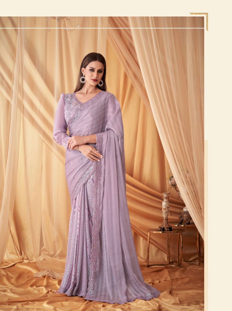 Lilic Georgette Silk Embroidered Saree