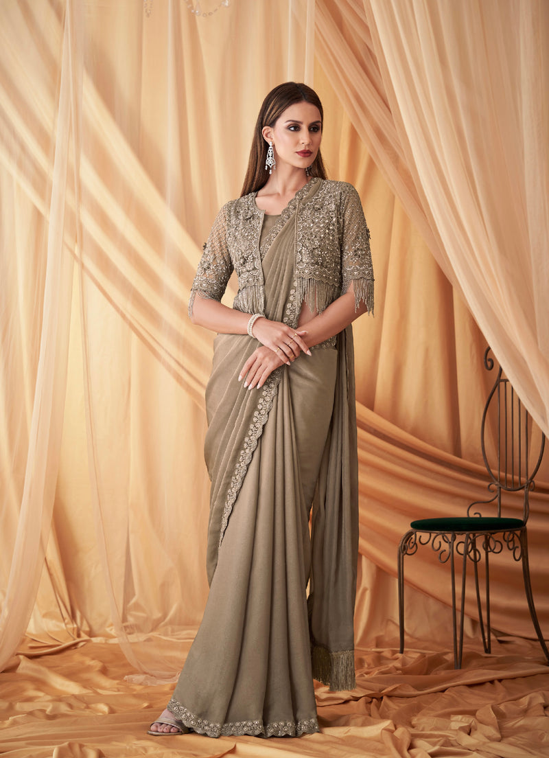 Beige Colour Georgette Silk Saree