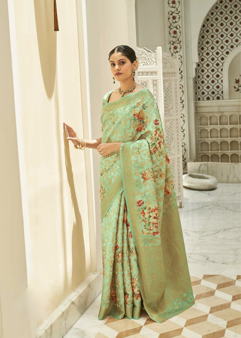 Pastel Green Colour Banaras Silk Saree