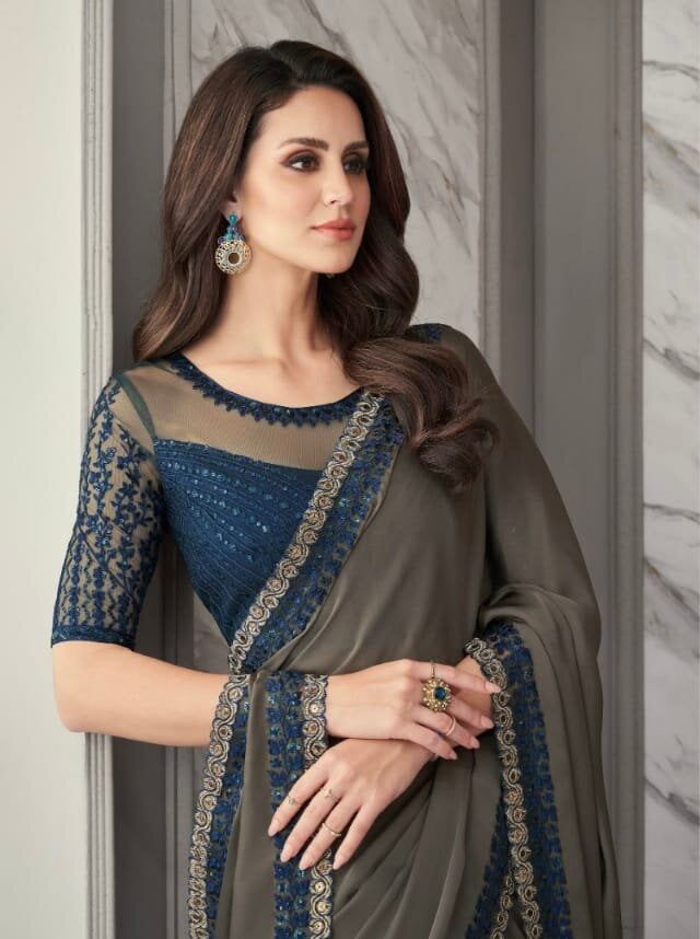 Silk Georgette Embroidered Designer Saree