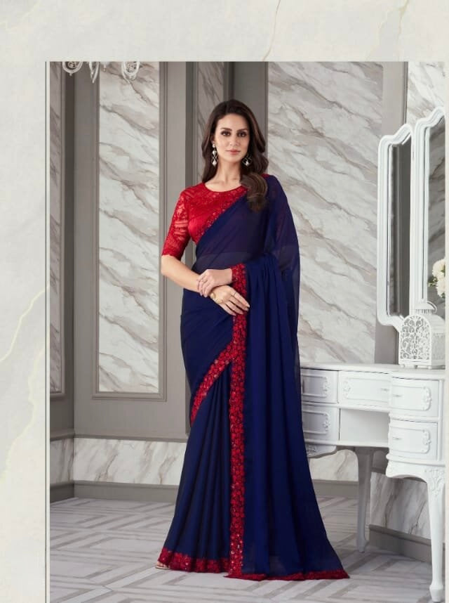 Silk Georgette Embroidered Designer Saree