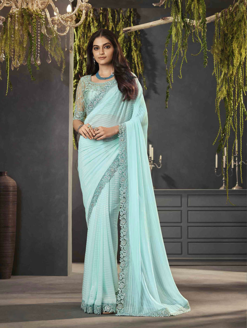 Sky Blue Shimmer Party Wear Saree