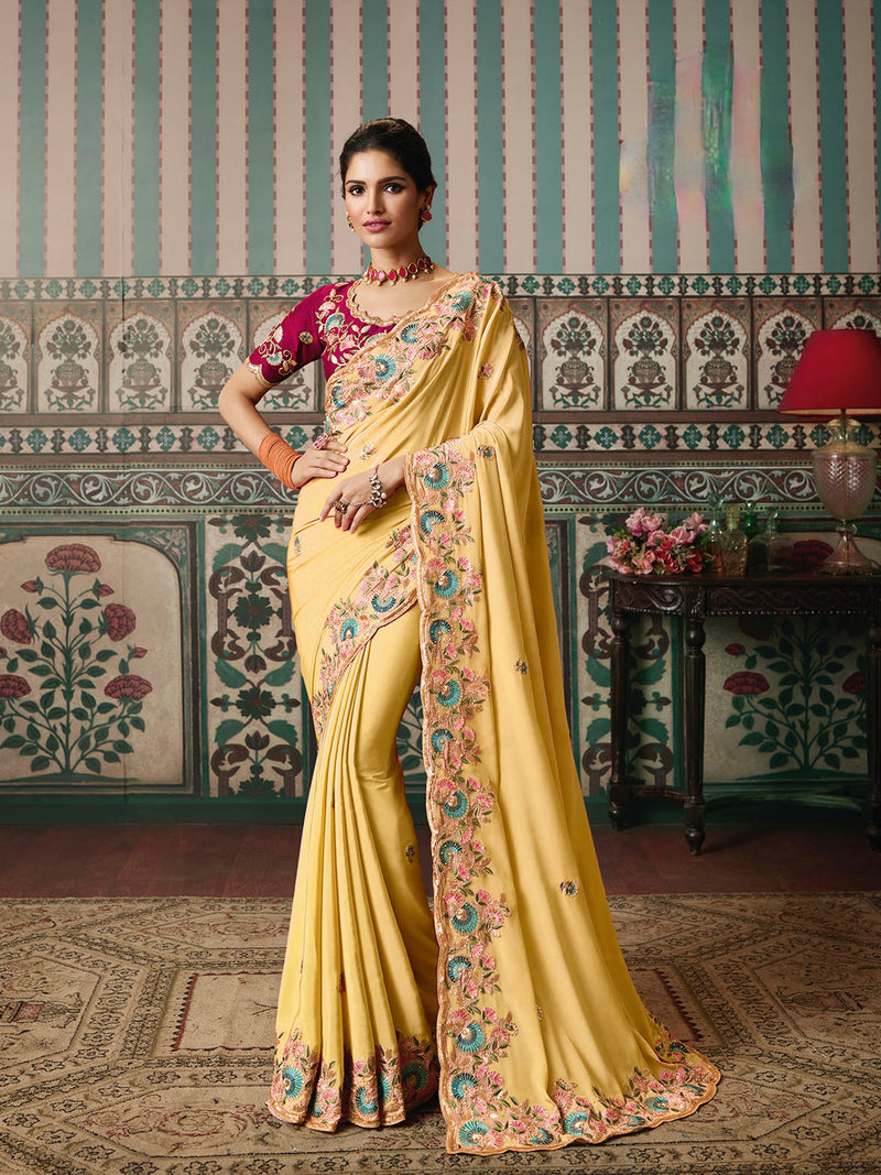 Embroidered Scalloped Saree in Gold