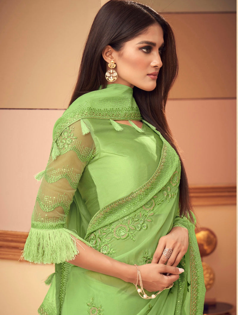 Green Colour Silk Designer Saree
