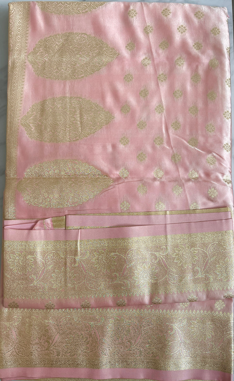 Pastel Pink Colour Banarasi Satin Silk Saree