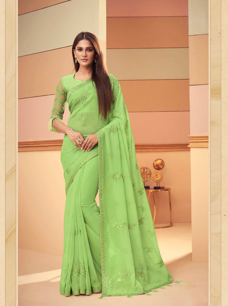 Green Colour Silk Designer Saree