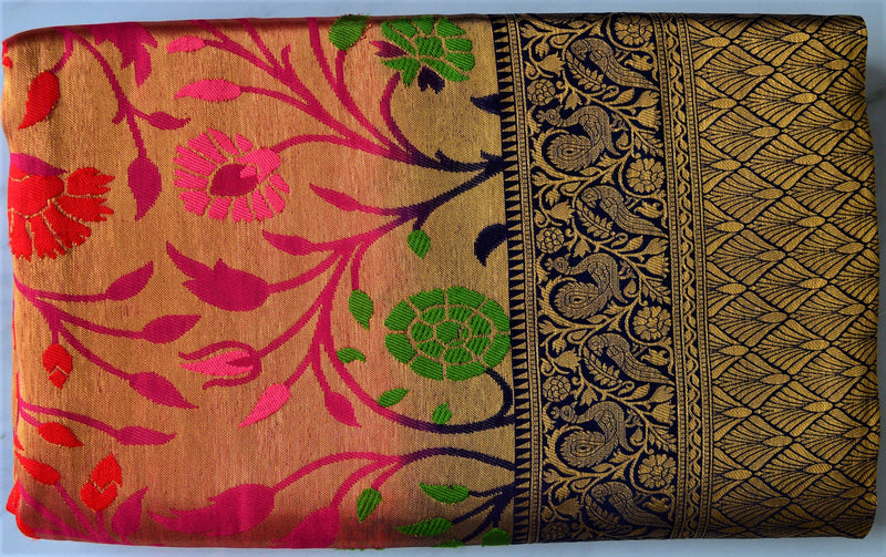 Shiny Golden Pink Colour Silk Saree