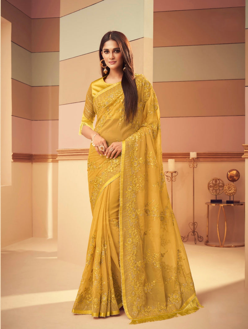 Yellow Colour Silk Designer Saree