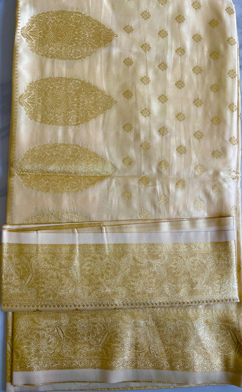 Light Golden Colour Banarasi Satin Silk Saree