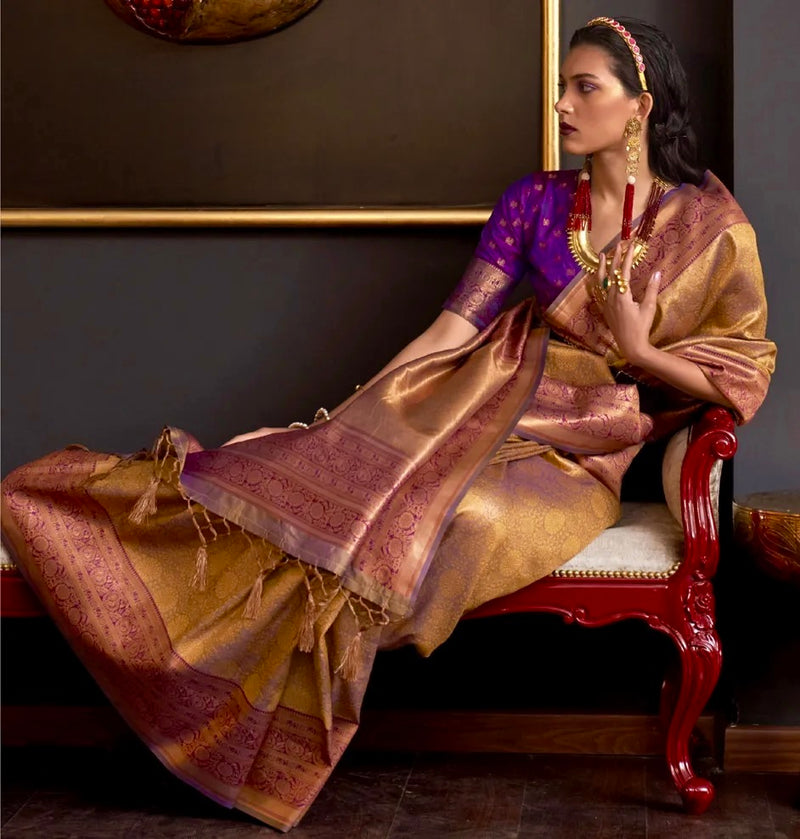 Ethnic Mustard Colour Handloom Silk Saree