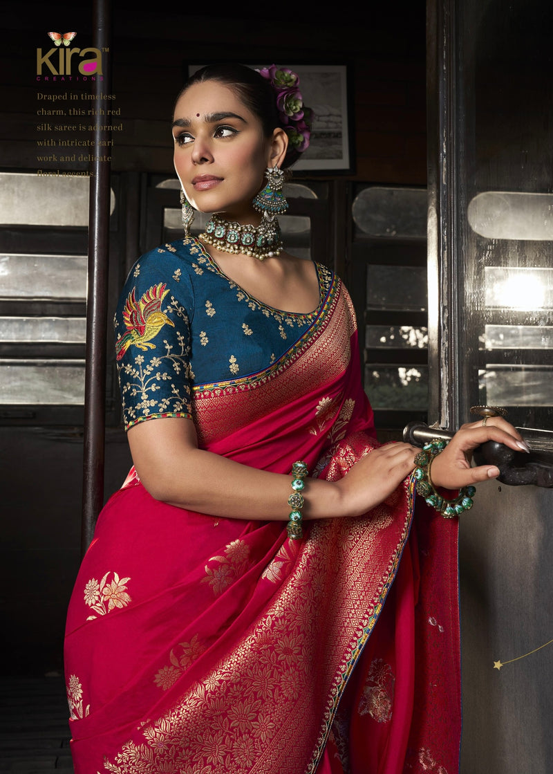 Red Silk Weaving Border Work Saree