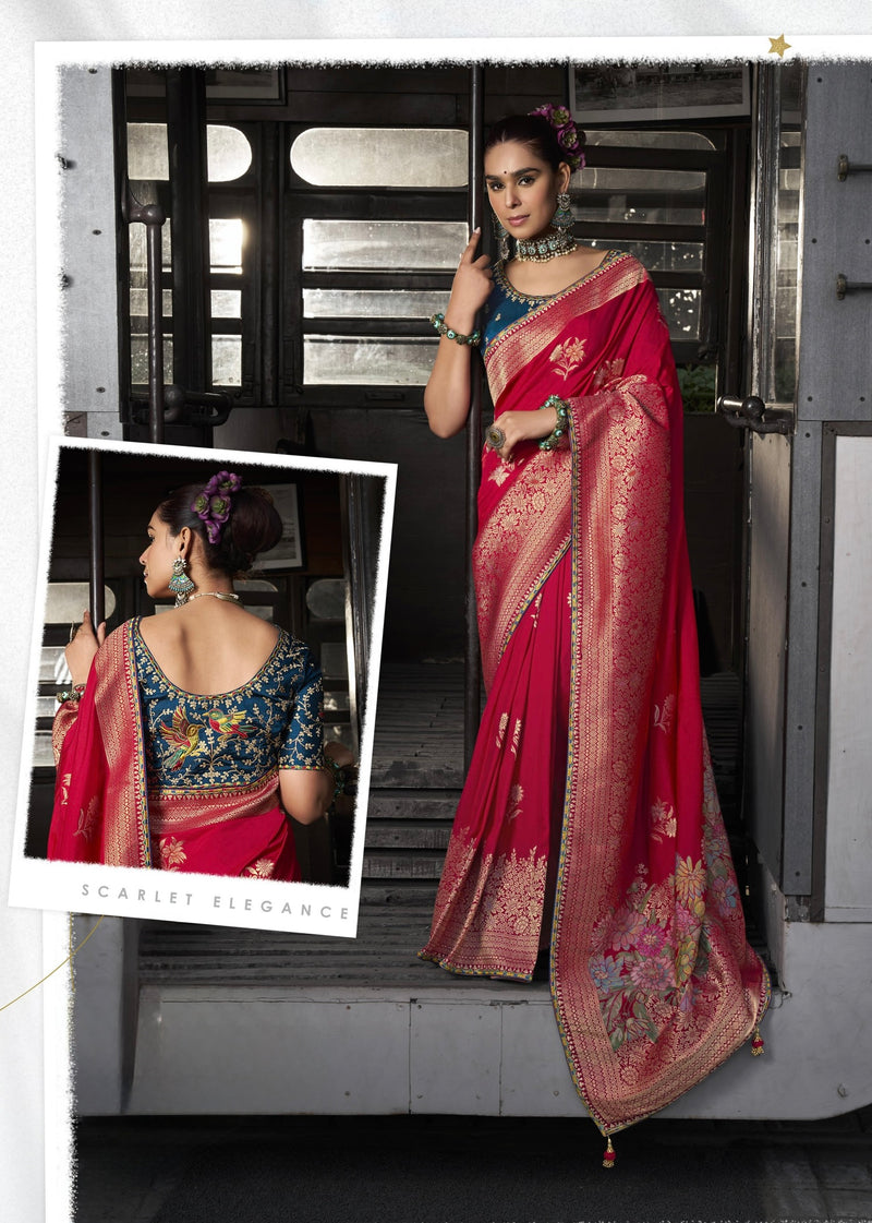 Red Silk Weaving Border Work Saree