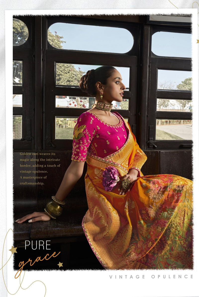 Orange Silk Weaving Border Work Saree