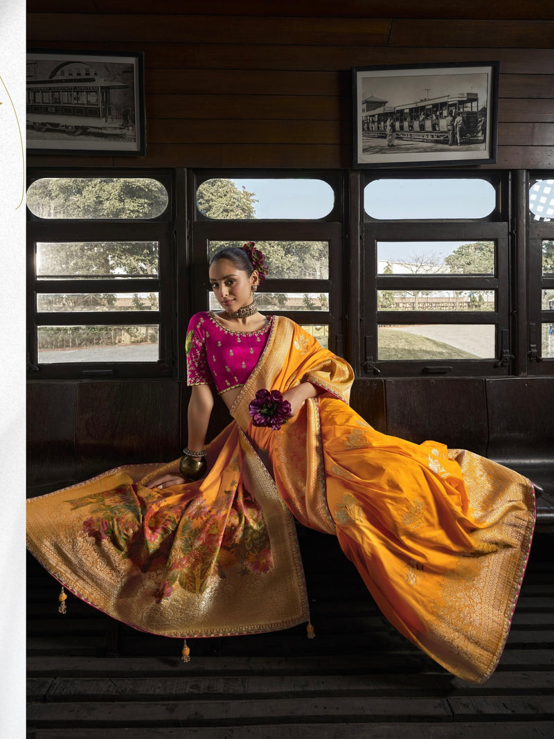 Orange Silk Weaving Border Work Saree