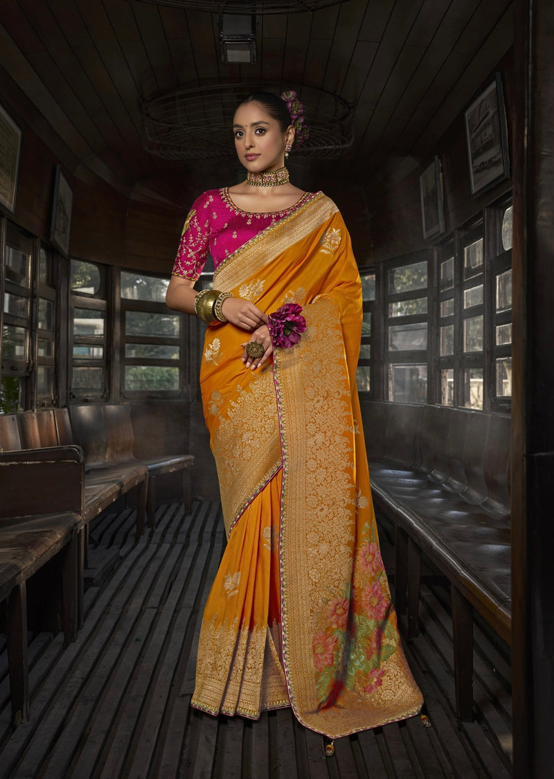 Orange Silk Weaving Border Work Saree
