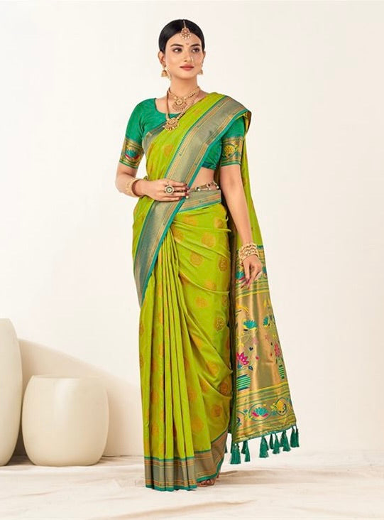 Light Green colour Paithani Silk Saree