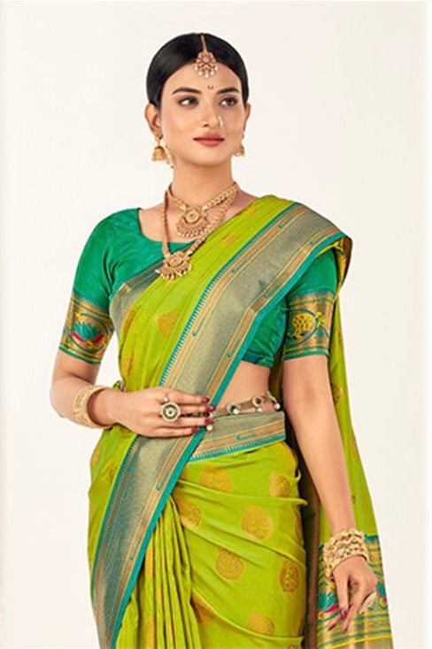 Light Green colour Paithani Silk Saree