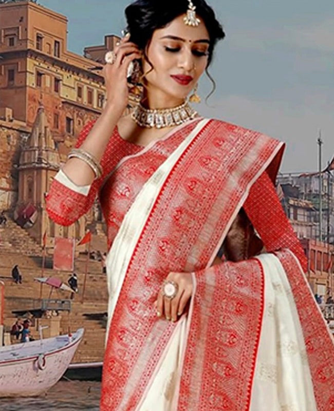 Pure Tissue Silk Real Silver Zari Handloom Banarasi Saree – Khinkhwab