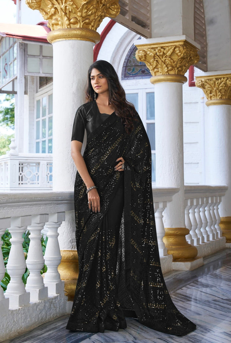 Elegance in Ebony Sequins Designer Saree