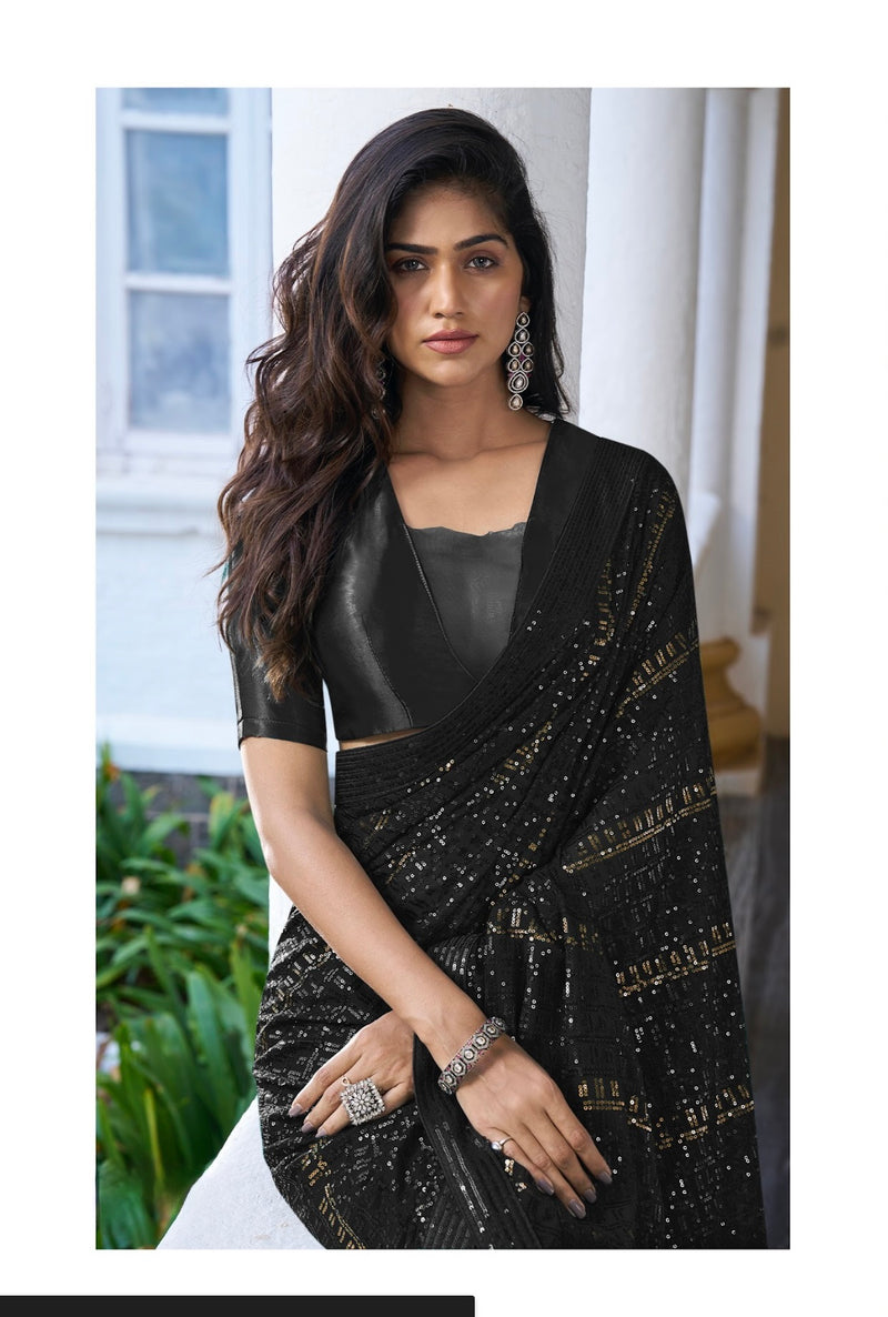 Elegance in Ebony Sequins Designer Saree