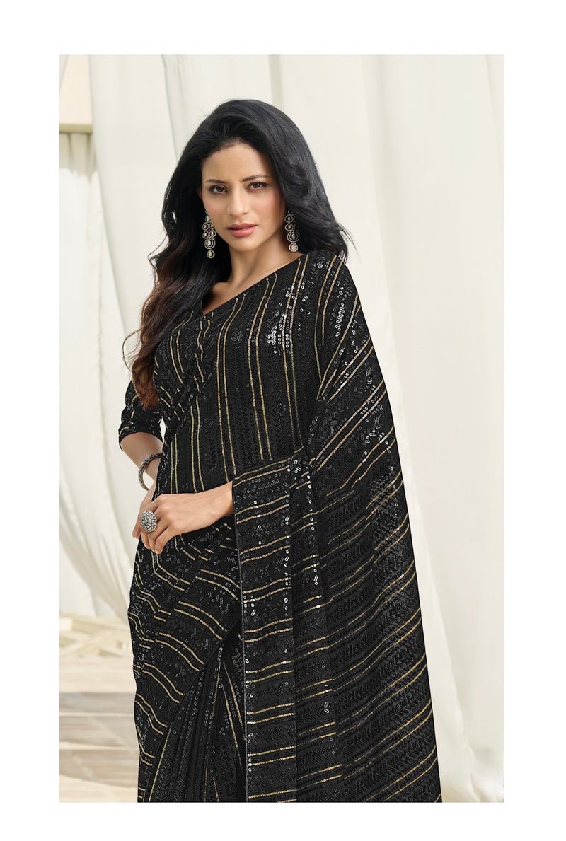 Elegance in Ebony Sequins Designer Saree