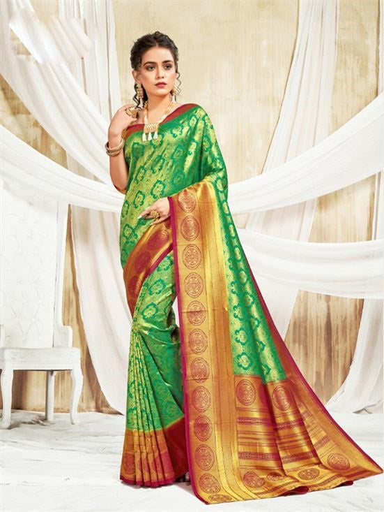 Green Colour Zari Banaras Silk Saree