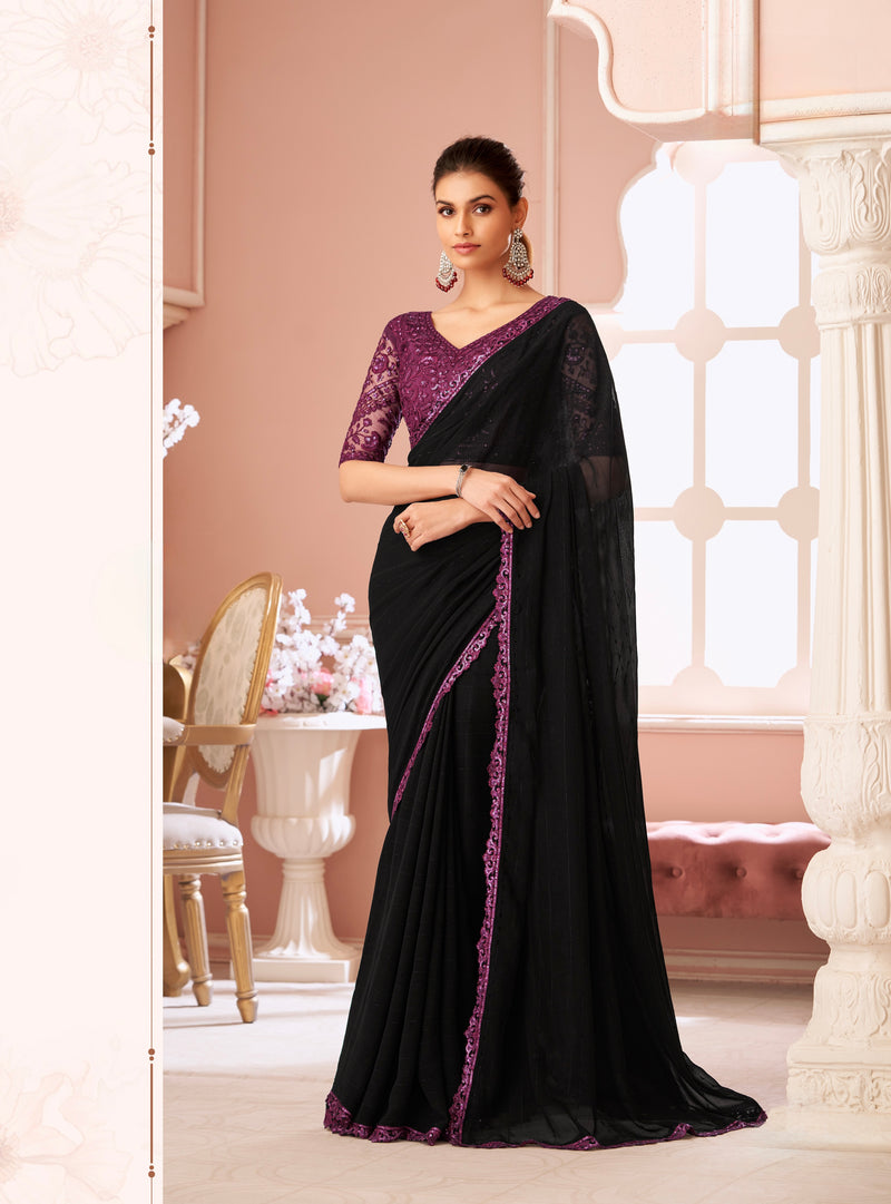 Black Colour Georgette Silk Saree