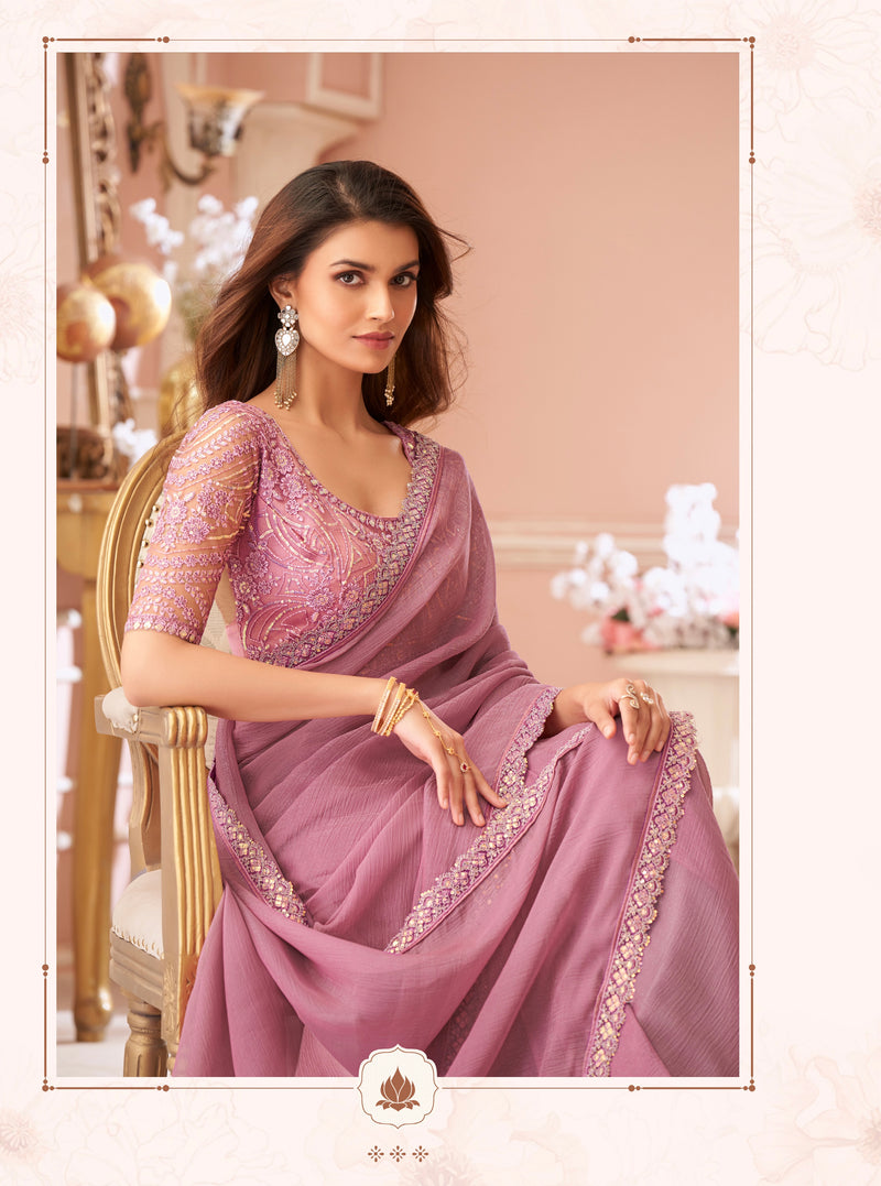 Onion Pink Georgette Silk Saree