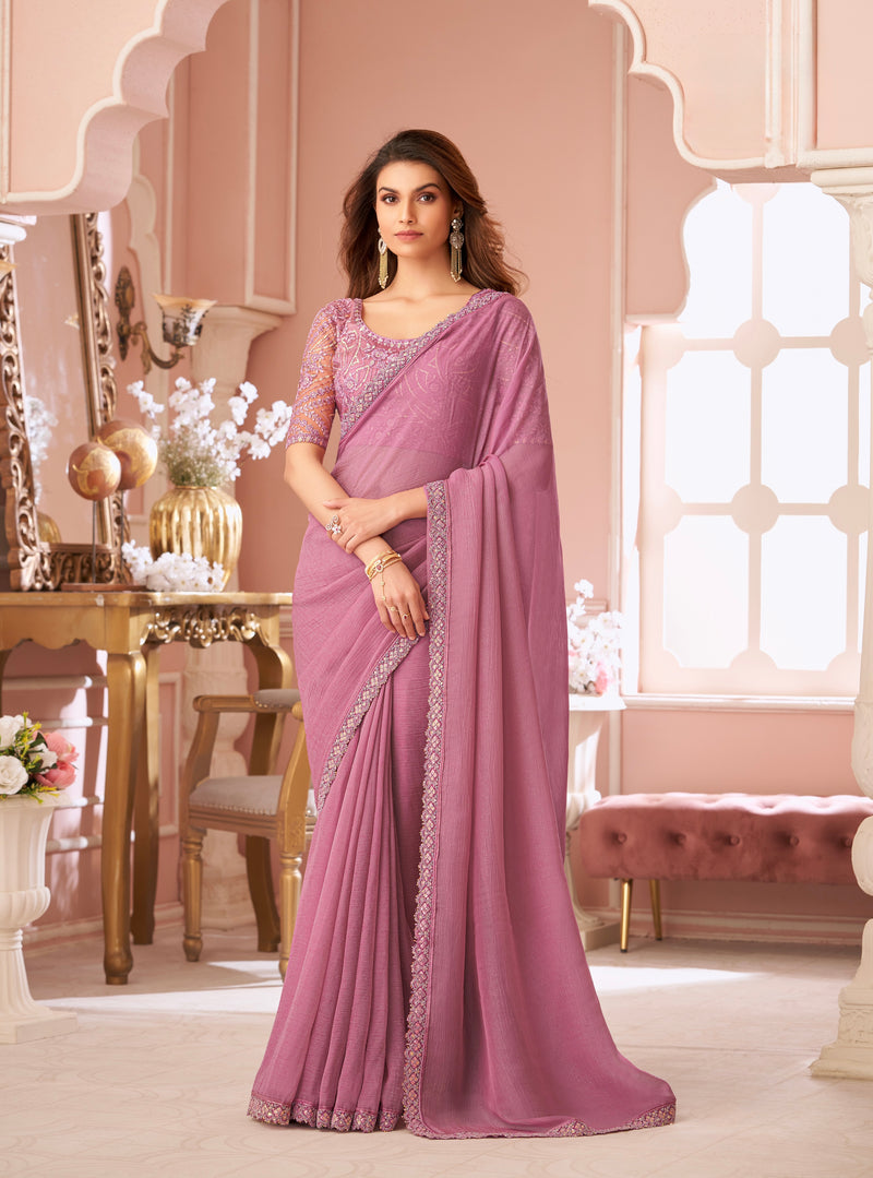 Onion Pink Georgette Silk Saree