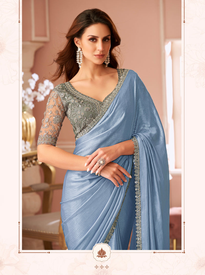 Blue Colour Chiffon Silk Saree