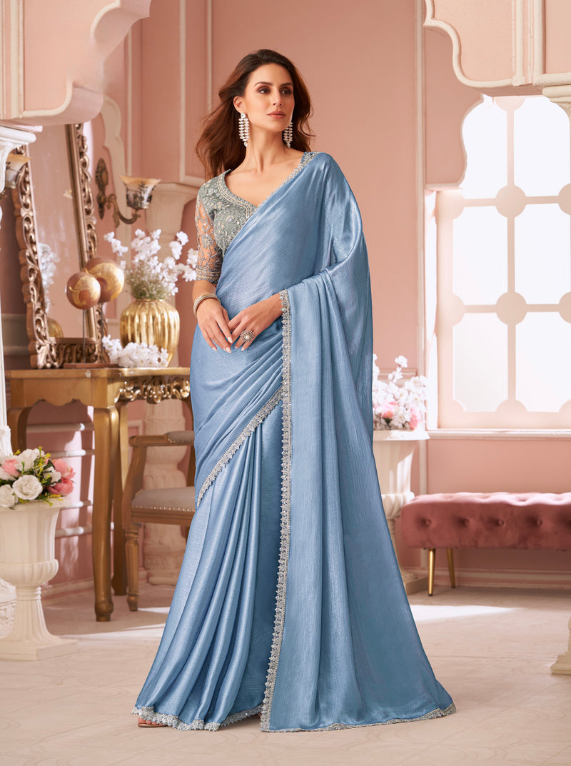 Blue Colour Chiffon Silk Saree