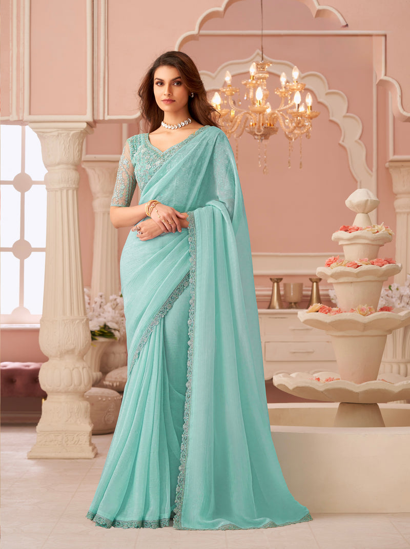 Turquoise Colour Georgette Silk Saree