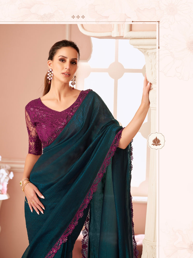 Peacock Blue Georgette Silk Saree