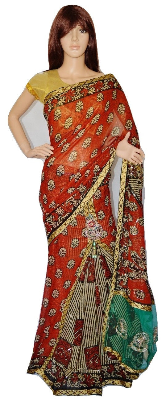 Brown Net & Sequins Works One Minute  Saree