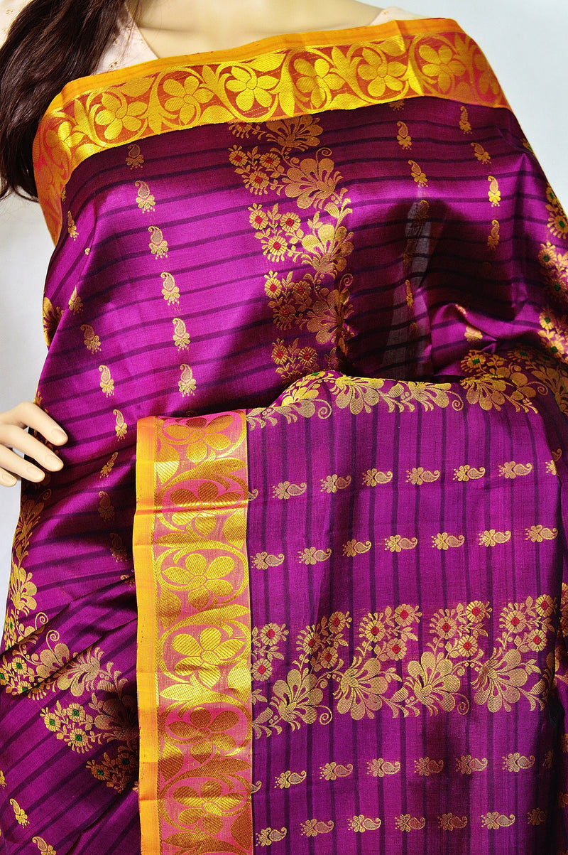 Dark Raspberry Colour Kanchipuram Pattu Silk Saree