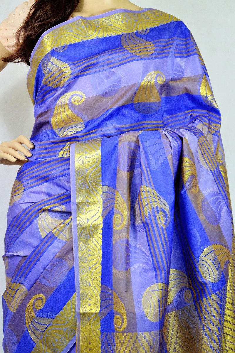 Blue, Purple & Gold Colour Kanchipuram Silk  Saree