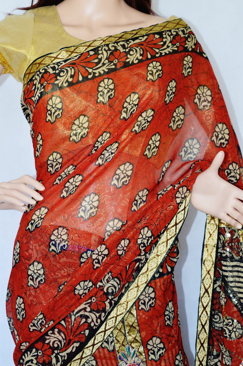 Brown Net & Sequins Works One Minute  Saree